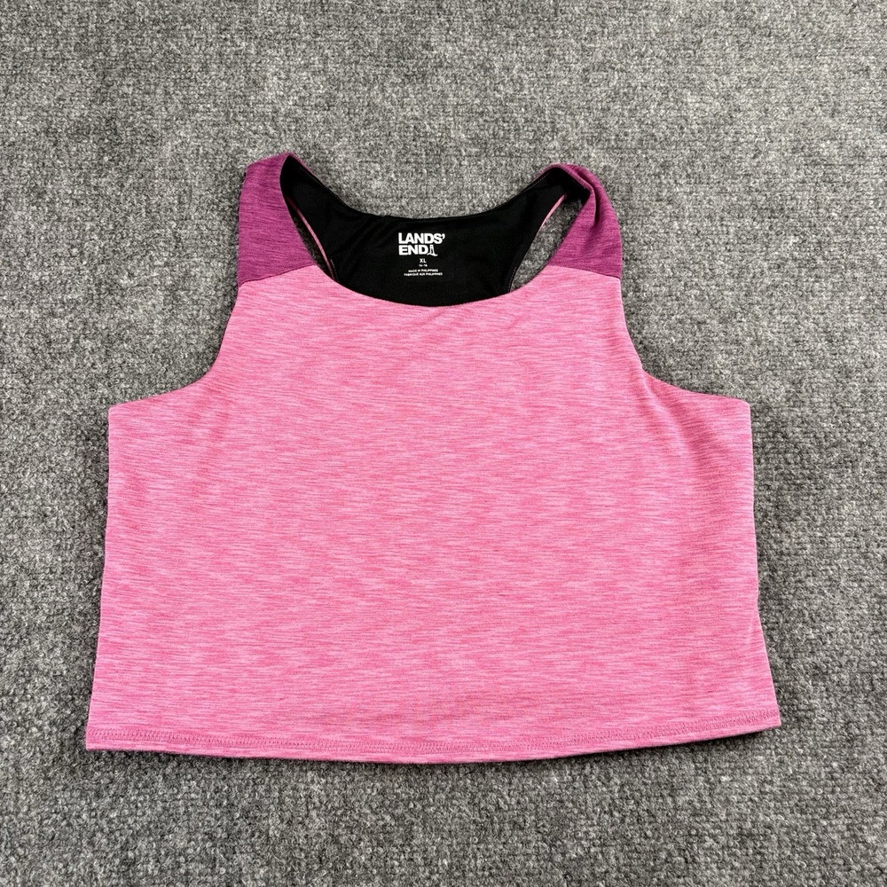 Lands' End Active Crop Tank Girls XL 14-16 Pink Racerback Athletic Workout Dance